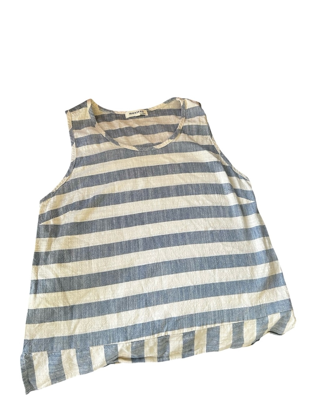 Monteau Los Angeles Light Blue & Cream Striped Sleeveless Top Medium